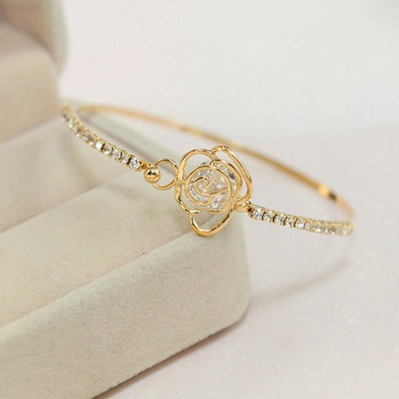 Jewelry - 'Rose Formation' Rhinestone Bangle Bracelet